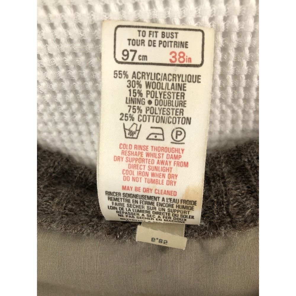 St Michael Vintage Women Cardigan Sweater 16 Gray Brown Wool Full Zip Knit Lined - Picture 8 of 11